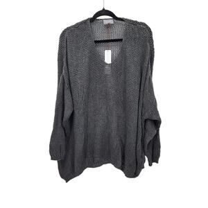 NWT Figwood Gray Cotton Open Knit Oversized Dropped Shoulder Sweater Women's OS